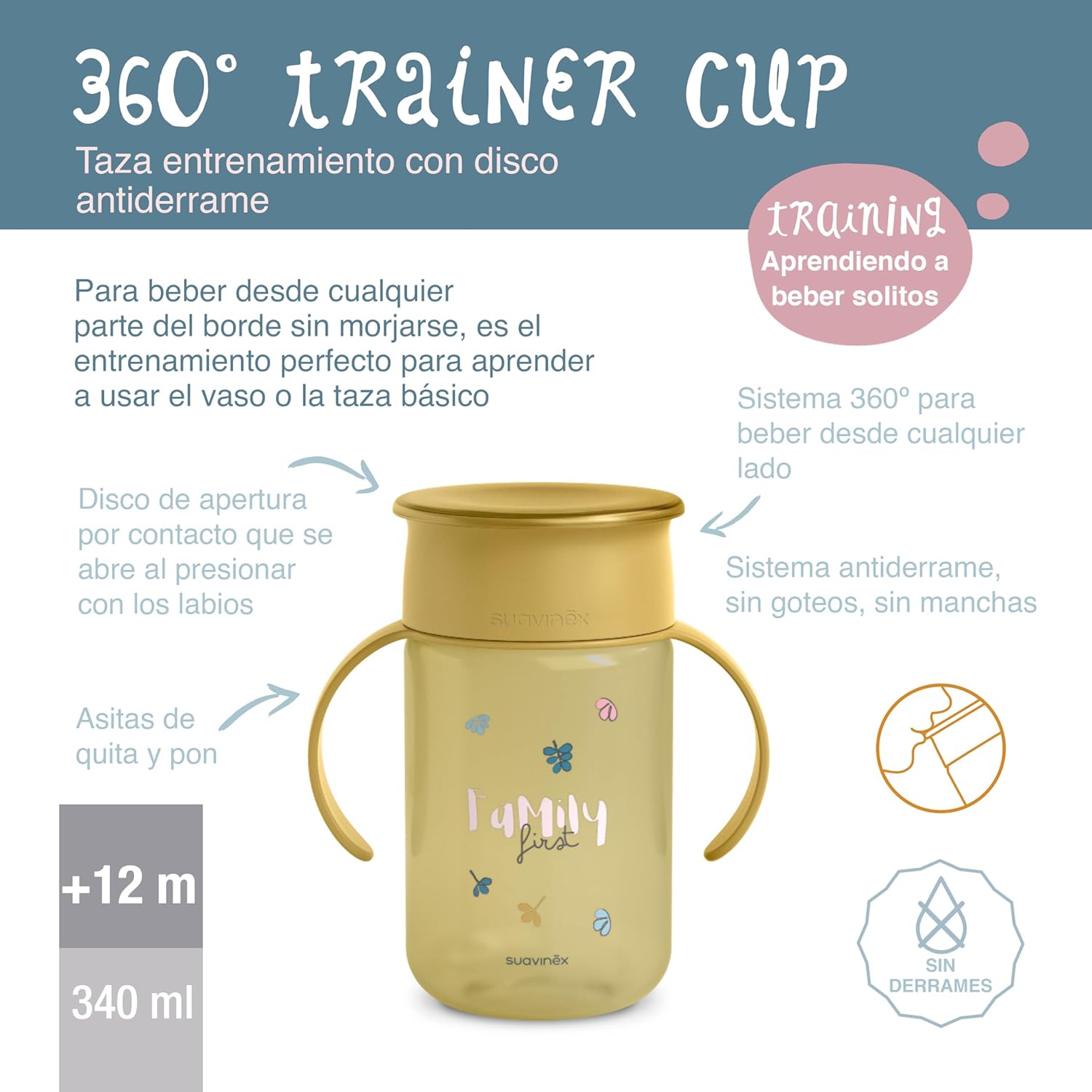 TAZA DE APRENDIZAJE 360º SUAVINEX +18 M 340 ML