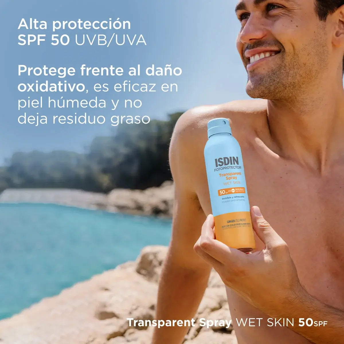 TRANSPARENT SPRAY WET SKIN SPF 50 FORMATO VIAJE 100ML