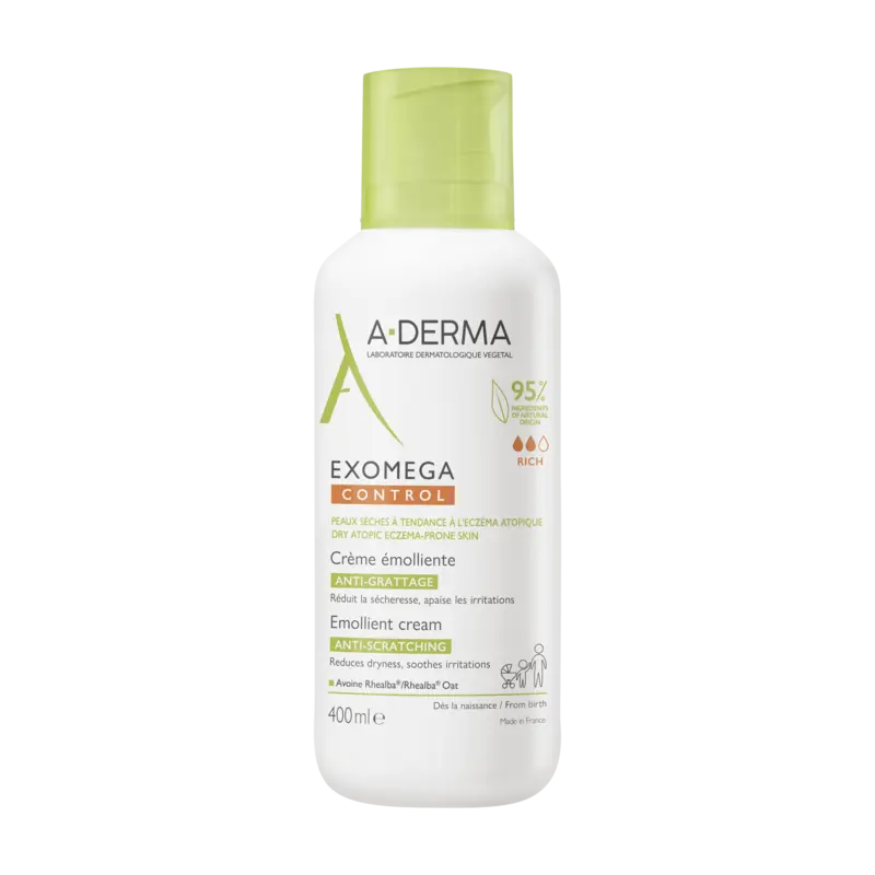 A-Derma Exomega Control Crema Emoliente 400 ml calma el picor de pieles secas y atópicas