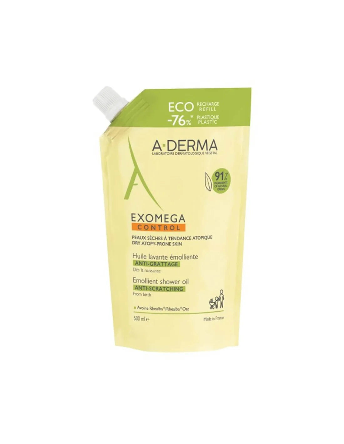 A-Derma Exomega Control Aceite Limpiador Emoliente Recambio para piel frágil y atópica, 500ml