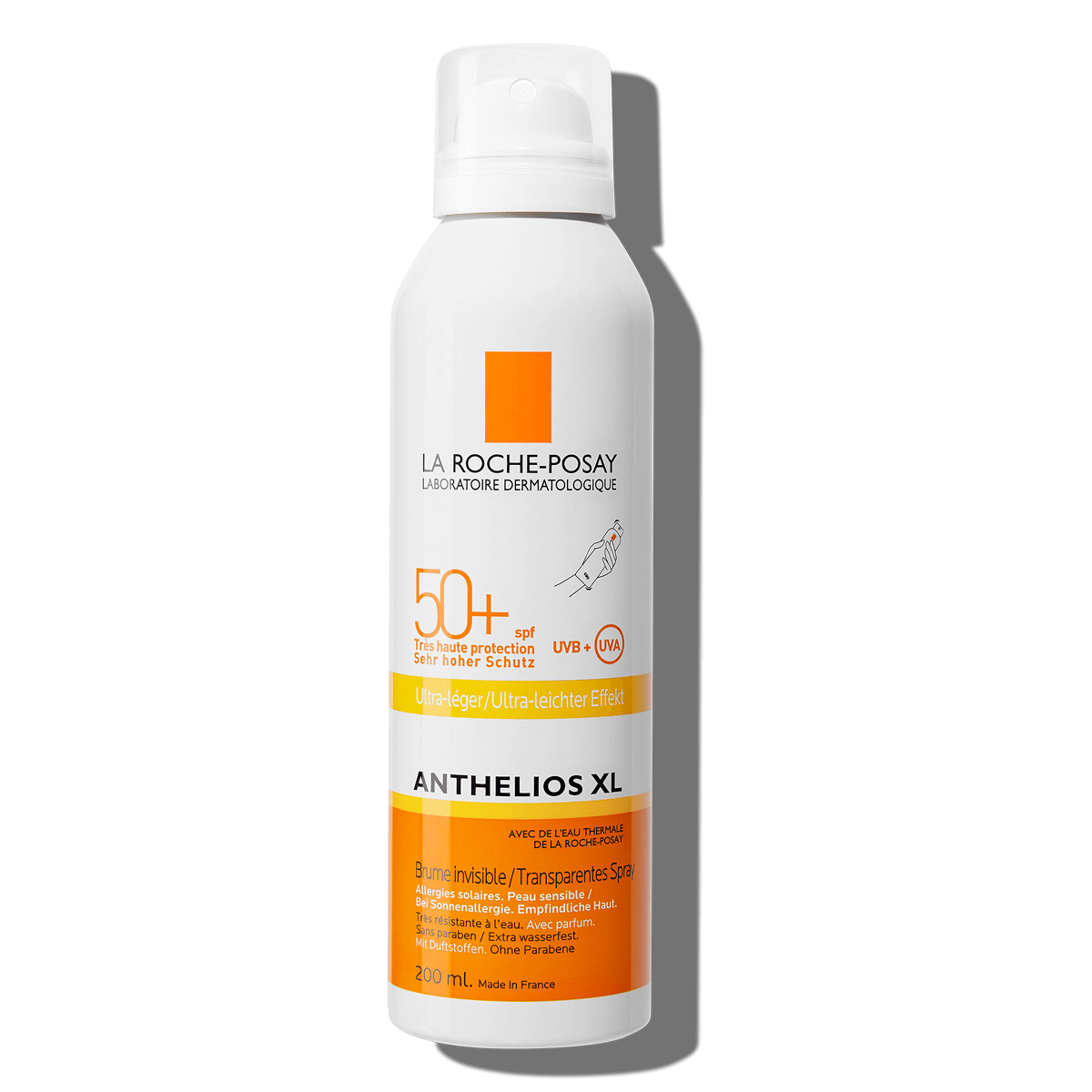 Anthelios Bruma Invisible XL SPF 50 200 ml. Protector solar transparente en spray para rostro y cuerpo, alta protección para pieles sensibles.