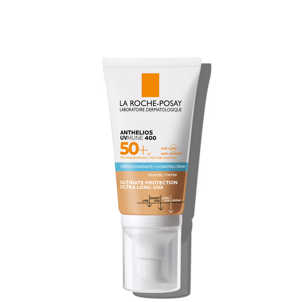 Anthelios Crema Hidratante SPF 50+ Color con pigmentos adaptativos para protección solar facial de amplio espectro.