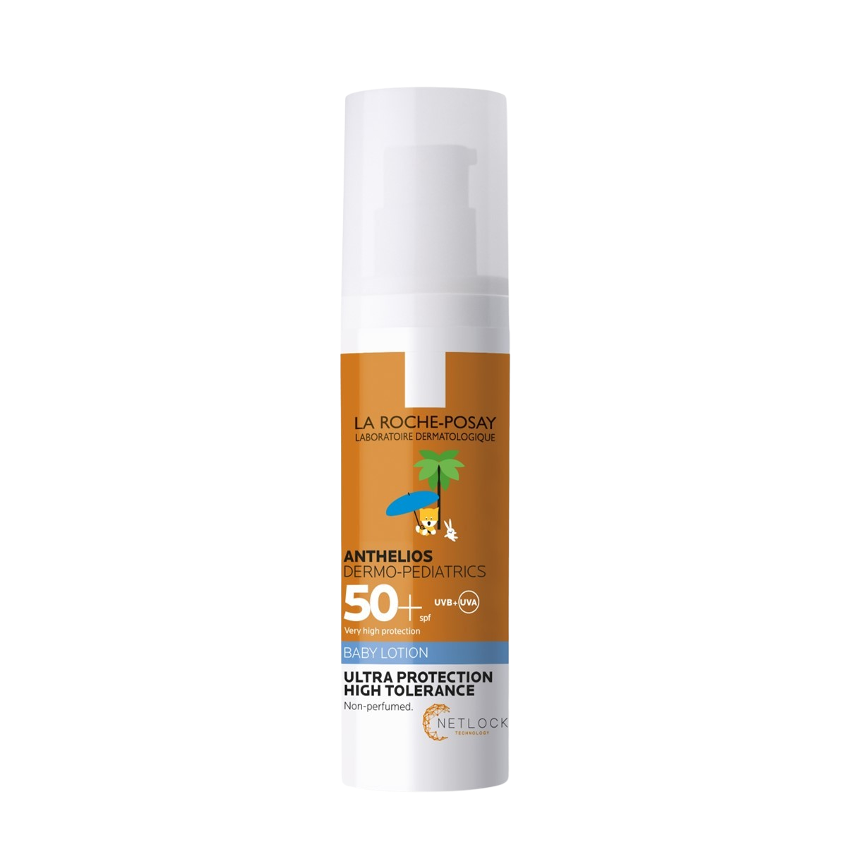 Loción solar La Roche-Posay Anthelios Dermopediatrics SPF 50 para piel sensible de niños y bebés, envase de 50 ml.