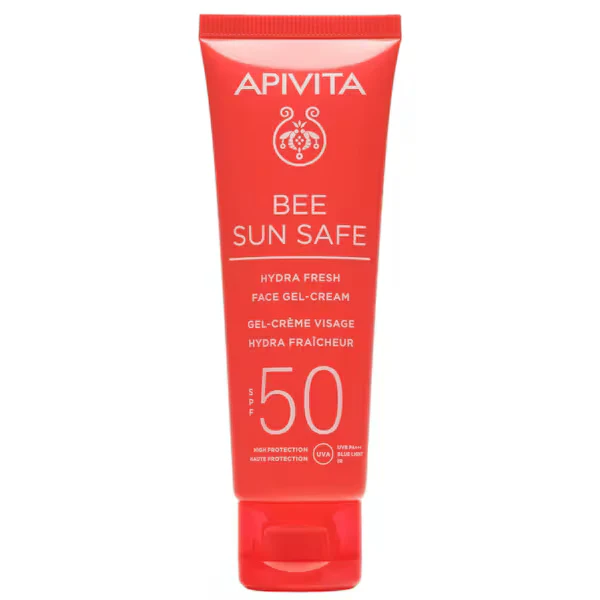 APIVITA Bee Sun Hydra Fresh SPF50 gel-crema solar facial 50ml para protección UVA UVB IR y luz azul, con hidratación y frescor.