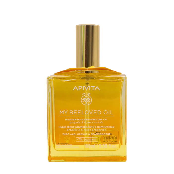 Apivita My Beeloved Oil 100ml, un aceite seco nutritivo y reparador para piel y cabello.