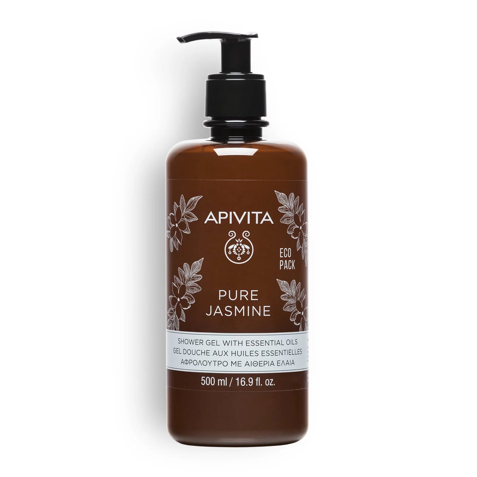 Apivita Pure Jasmine Gel de Baño hidratante 75ml con extracto de propóleo para limpieza suave y relajante.