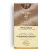 Tinte permanente Apivita My Color Elixir tono 10.81 Rubio Platino Ceniza Perlado con aceites naturales para cobertura total de canas.