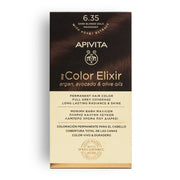 Tinte permanente Apivita My Color Elixir tono 6.35 Rubio Oscuro Dorado Caoba con aceites naturales para cobertura total de canas.