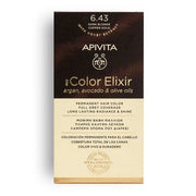 Tinte permanente Apivita My Color Elixir tono 6.43 Rubio Oscuro Cobrizo Dorado con aceites naturales para cobertura total de canas.