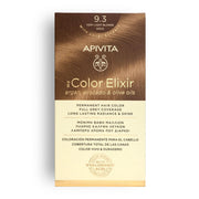 Tinte permanente Apivita My Color Elixir tono 9.3 Rubio Muy Claro Dorado con aceites naturales para cobertura total de canas.