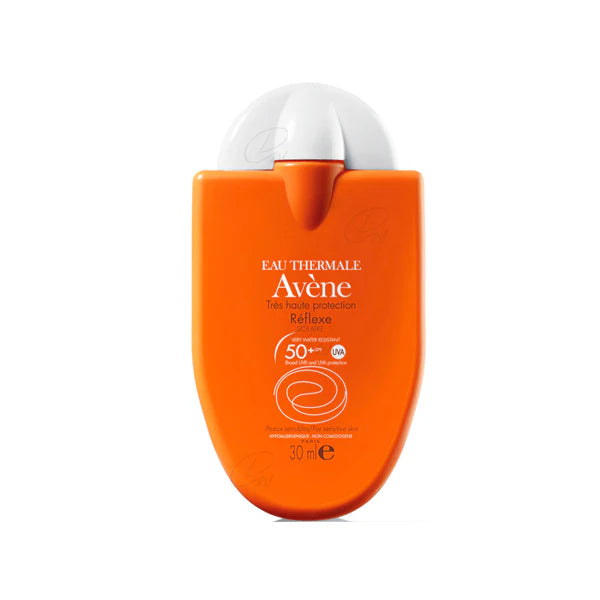 Avene Solar Réflexe Solaire SPF 50+ de 30ml, protector solar facial y corporal de muy alta protección para toda la familia, incluyendo bebés y niños, con filtro TriAsorB contra UVA, UVB y luz azul.