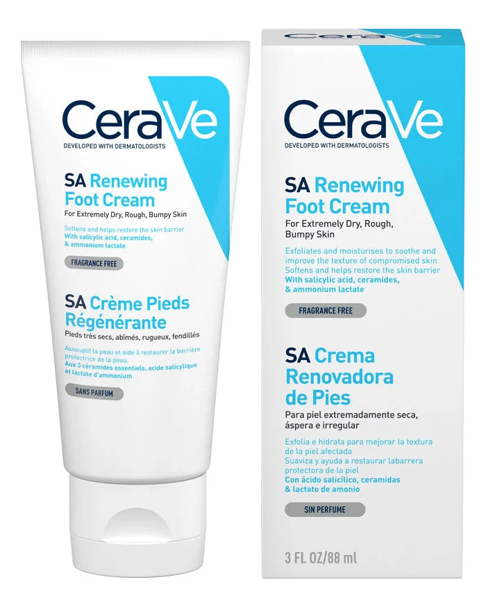 Crema renovadora de pies Cerave con ácido salicílico para pies secos y agrietados, 88ml