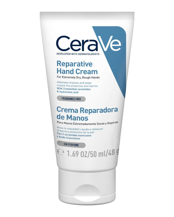Cerave Crema Renovadora de Manos hidratante y reparadora para pieles secas y ásperas en envase de 50ml.