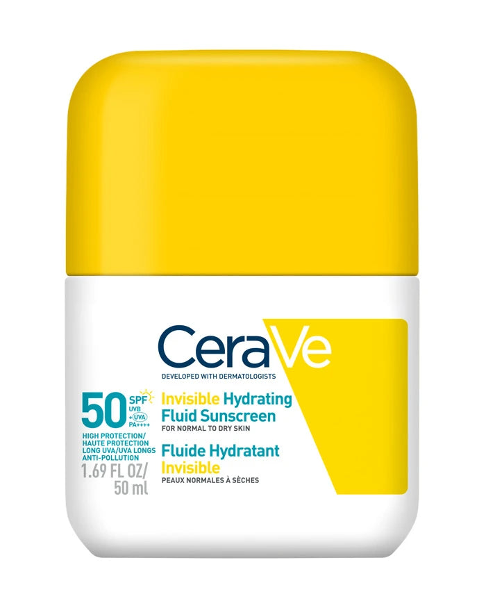 Tubo de 50 ml de CeraVe Fluido Protector Invisible Hidratante SPF50+ para el rostro.