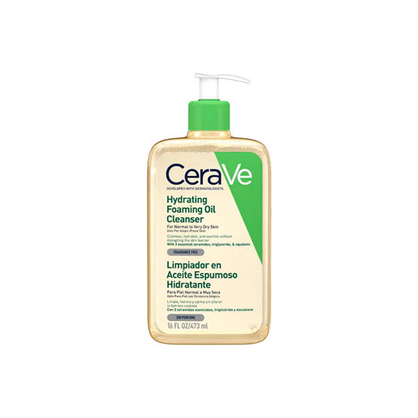 Cerave Limpiador Aceite Espumoso Hidratante para piel normal a seca con ceramidas y ácido hialurónico. Formato de 437ml.