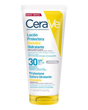 Envase de 177 ml de Cerave Loción Protectora Invisible Hidratante SPF 30 para rostro y cuerpo, con acabado invisible y resistente al agua.