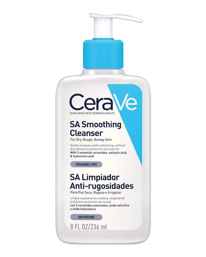 Cerave SA Limpiador Anti-Rugosidades con ácido salicílico para suavizar piel áspera y con imperfecciones en rostro y cuerpo, 236 ml