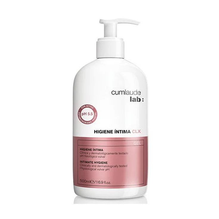 Gel limpiador íntimo Cumlaude CLX 500ml con clorhexidina para higiene y protección femenina.