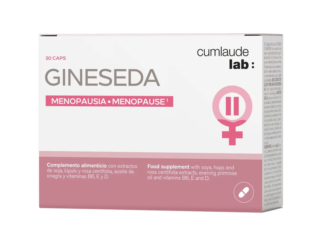 Cumlaude Gineseda 30 cápsulas para aliviar síntomas de la menopausia como sofocos y alteraciones del sueño.