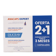 Ducray Anacaps Expert complemento anticaída para fortalecer el cabello y el cuero cabelludo, pack de 3 envases de 30 cápsulas veganas y sin gluten.