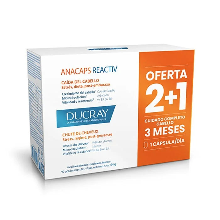 Ducray Anacaps Reactiv 3 meses para caída ocasional de cabello y uñas pack 3x30 cápsulas