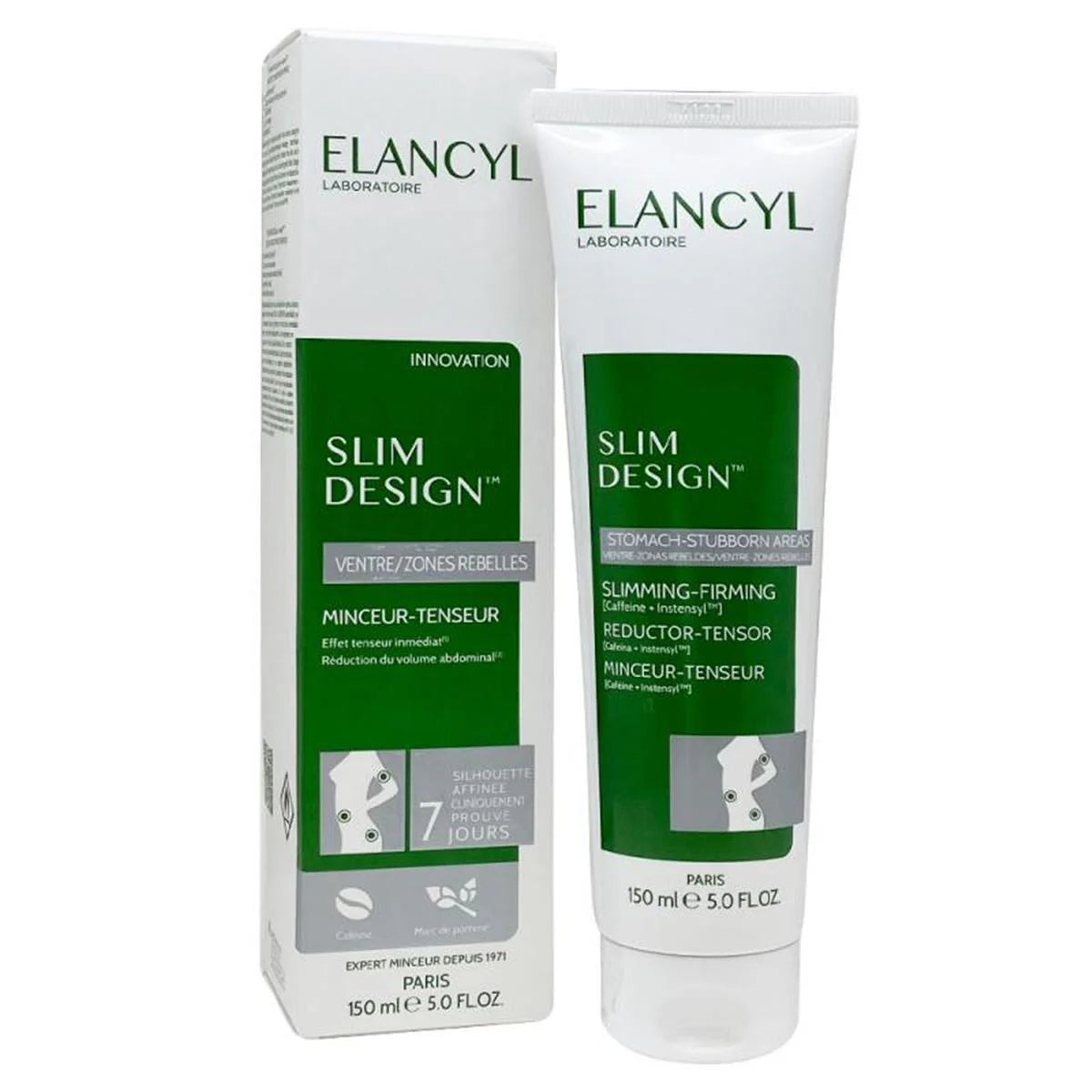 Elancyl Slim Design Vientre Zonas Rebeldes Reductor, crema anticelulítica para firmeza de vientre, caderas y brazos 150ml