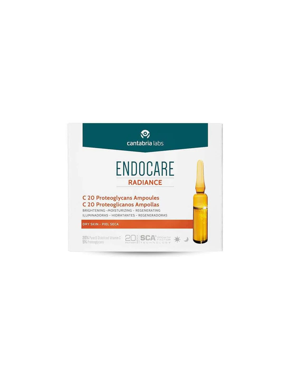 Endocare C20 Proteoglicanos Ampollas Antioxidantes e Hidratantes para combatir fotoenvejecimiento y aportar luminosidad facial.