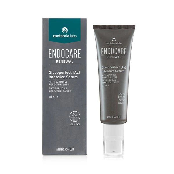 Frasco de 50 ml de Endocare Renewal Glycoperfect Intensive Serum, tratamiento retexturizante con ácido glicólico y ácido azelaico para una piel uniforme.