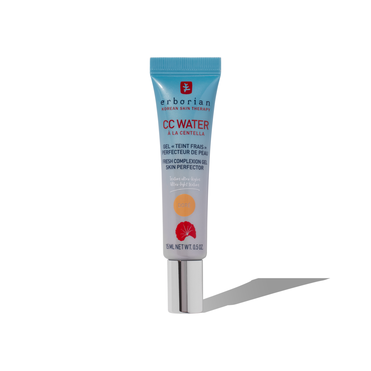 Crema-gel CC Water Dore de Erborian, 15 ml, con Centella Asiática y Ácido Hialurónico, unifica el tono, hidrata y calma la piel con acabado natural.