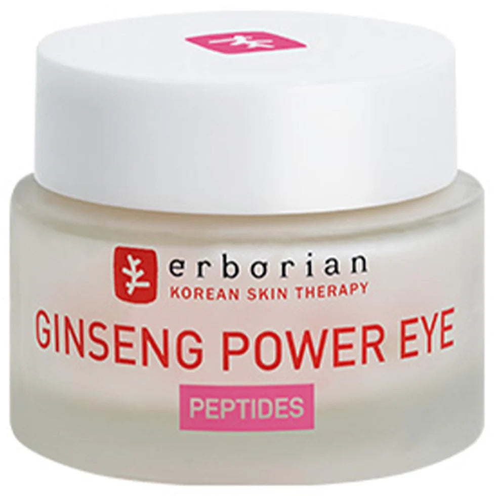 Crema para el contorno de ojos Erborian Ginseng Power Eye con ginseng blanco coreano y cafeína para reducir ojeras y arrugas.