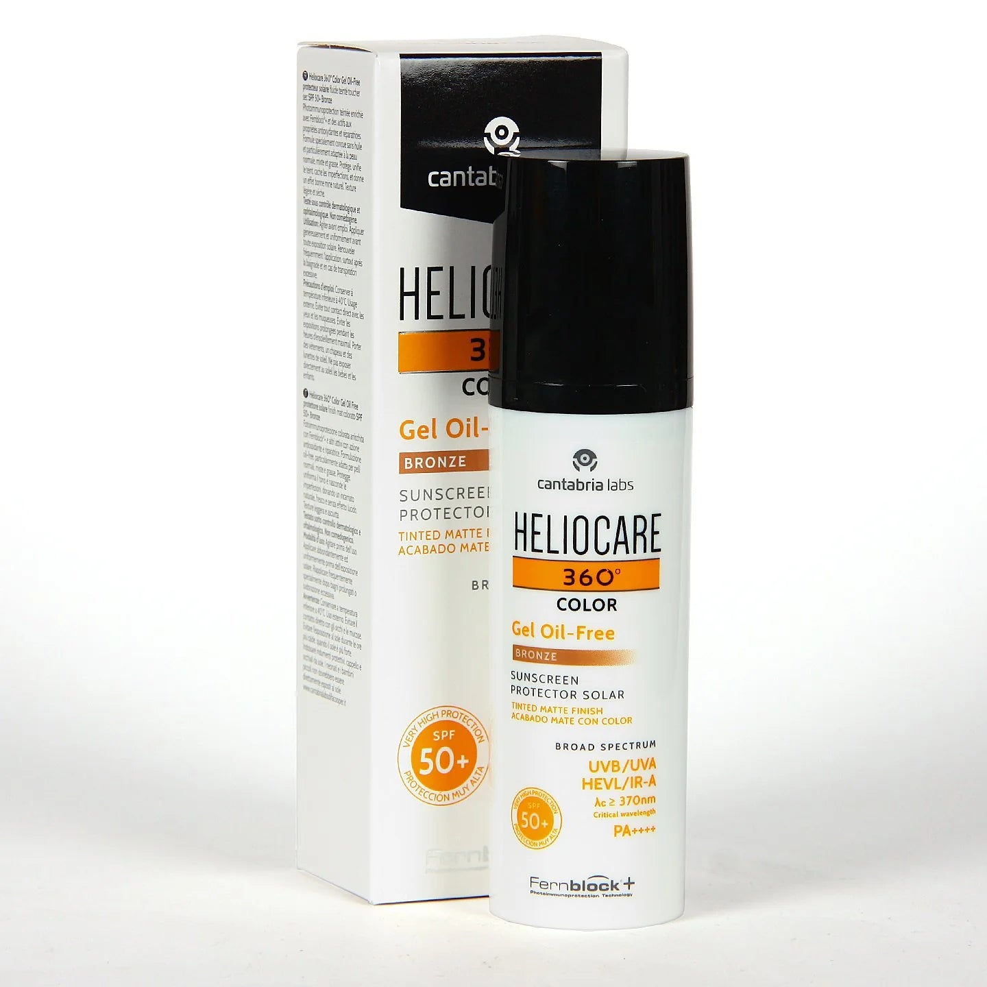Heliocare 360 Gel Oil-Free Bronze 50ml, fotoprotector facial con color para pieles sensibles y grasas, acabado mate y protección UVA/UVB/Luz Visible/IR.