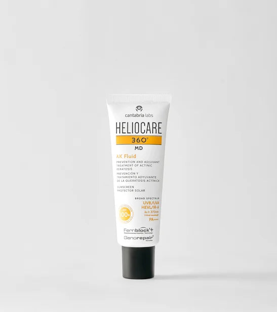 Heliocare 360 MD AK Fluid fotoprotector facial SPF100+ de 50ml para prevención de queratosis actínica y cáncer de piel no melanoma.