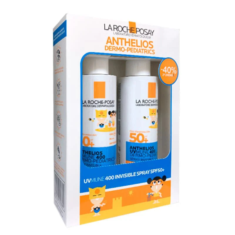 La Roche-Posay Anthelios SPF 50+ Pediatrics Spray duplo para niños, protección solar muy alta 2x200ml