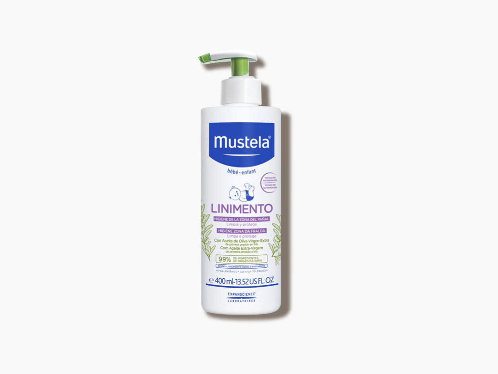 Mustela Linimento Bebé limpiador suave para cambio de pañal con aceite de oliva, 400 ml