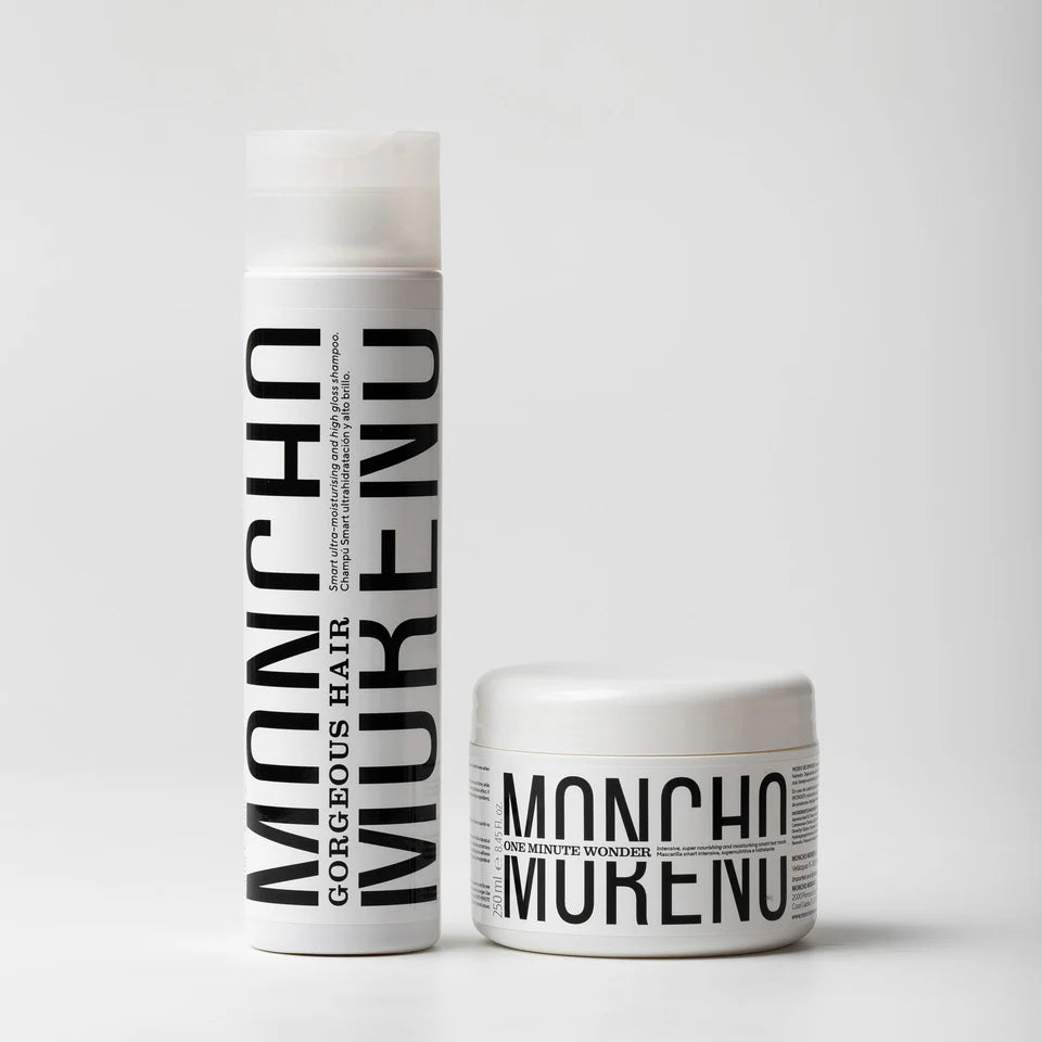 Set de regalo Moncho Moreno Hair Repair con champú y mascarilla de 250 ml para la reparación intensiva y el cuidado del brillo en cabellos dañados.