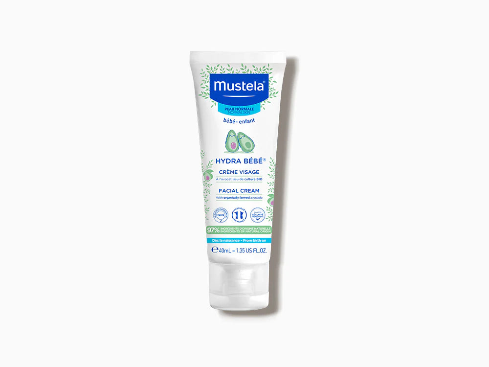 Crema facial hidratante Mustela Hydra Bebé Cara con aguacate BIO para piel sensible del recién nacido. Formato de 40ml.