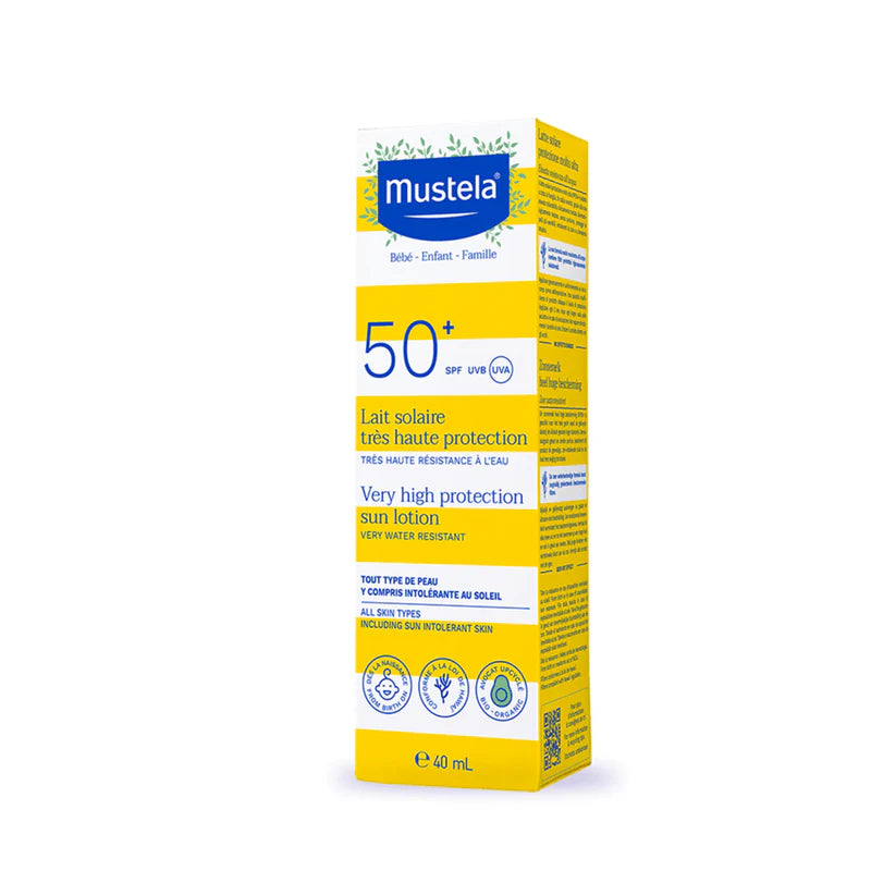 Mustela Leche Solar Facial SPF 50+ para bebés y niños con piel sensible, atópica o intolerante al sol. Protección UVA UVB.