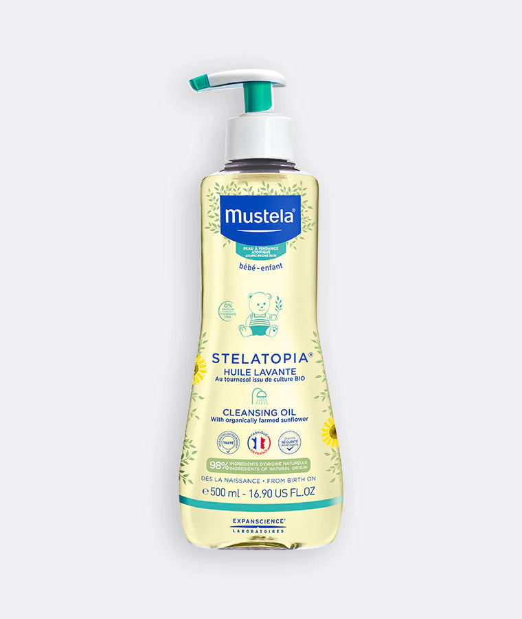 Mustela Stelatopia Aceite de Ducha y Baño 500ml para piel frágil de bebés, niños y adultos