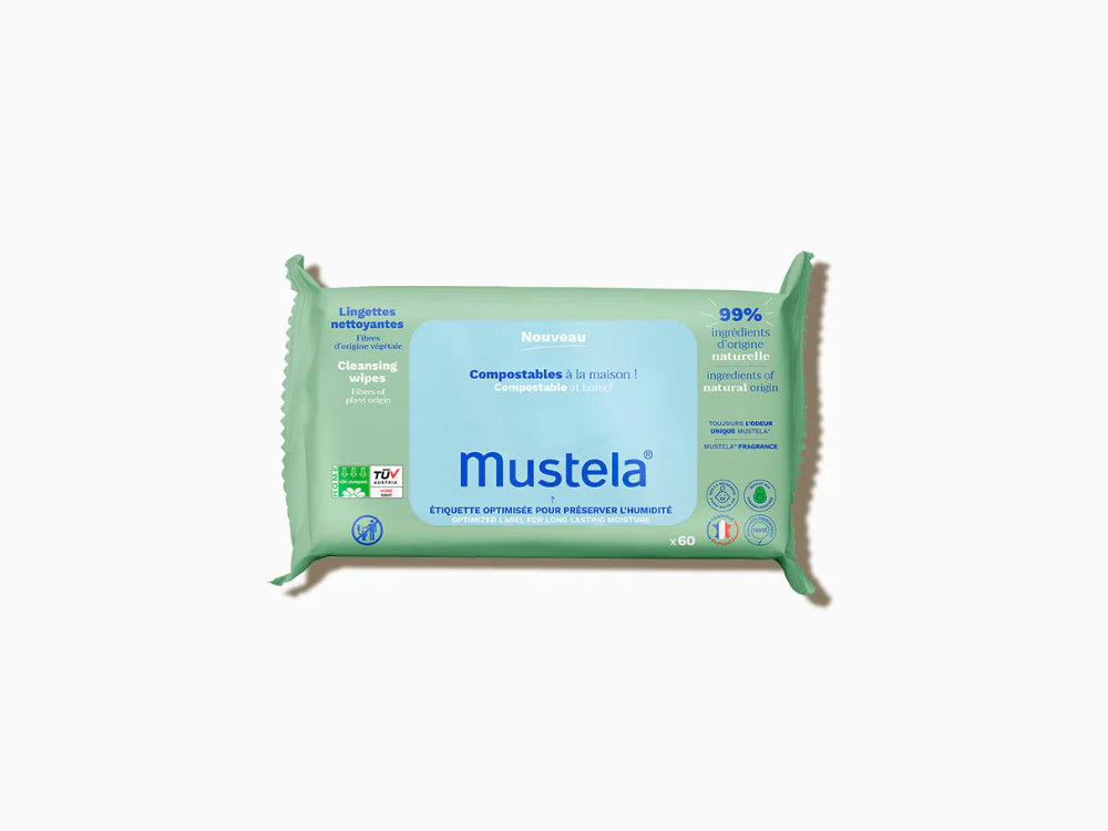 Mustela Toallitas Limpiadoras con Perfume para la higiene diaria del bebé, 60 unidades.