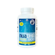 Envase de NuaDHA 500 mg con 60 perlas masticables sabor limón y certificación IFOS 5 estrellas.