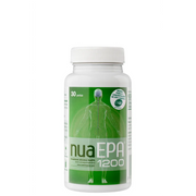 Envase de NuaEPA 1200 con 30 perlas de aceite de pescado concentrado para reducir triglicéridos y colesterol.