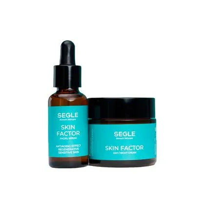 Pack promocional de Segle Skin Factor que incluye el sérum regenerador y la crema facial nutritiva con colágeno marino y silicio orgánico.