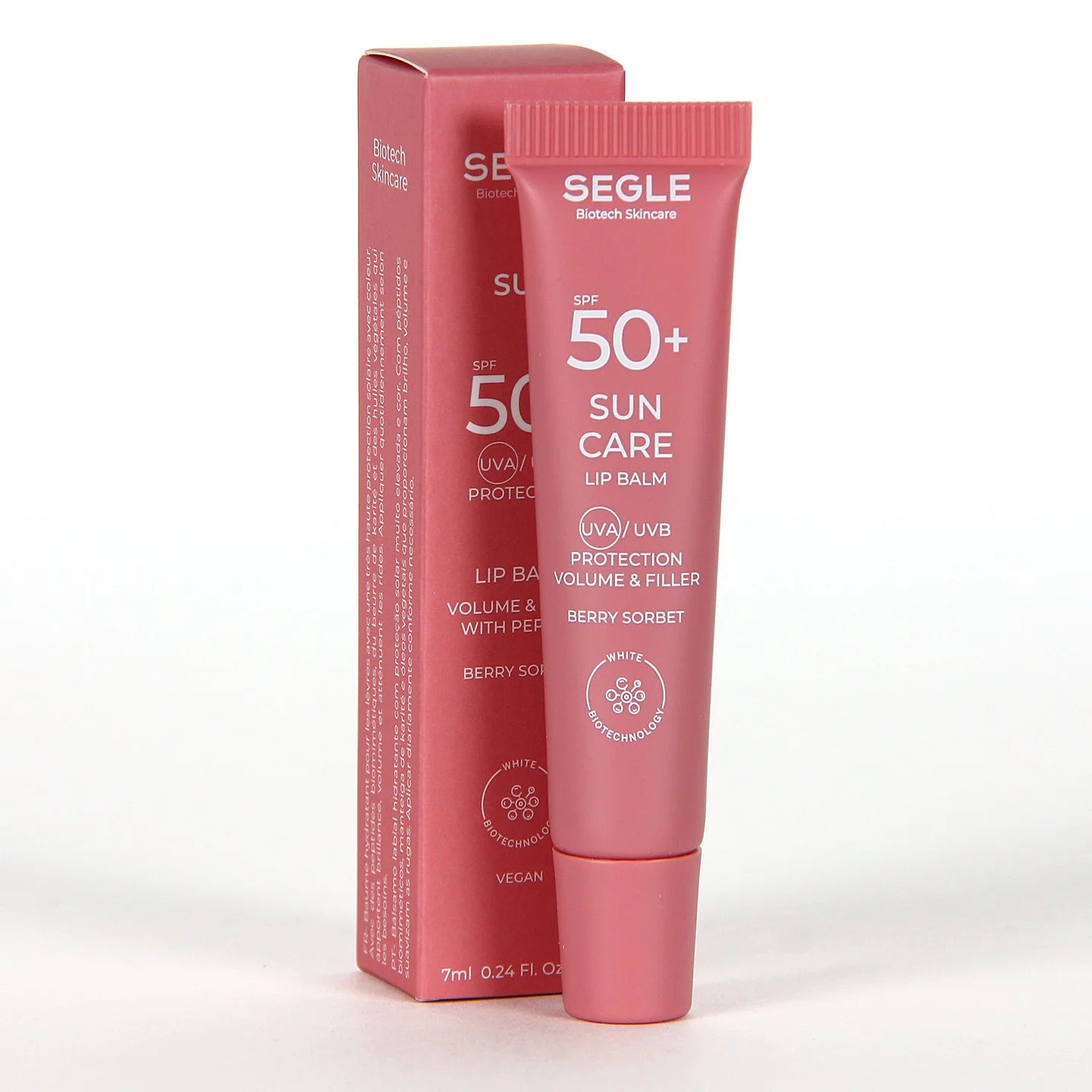 Bálsamo labial con protección solar SPF 50 y péptidos para volumen Segle Lip Balm Berry Sun