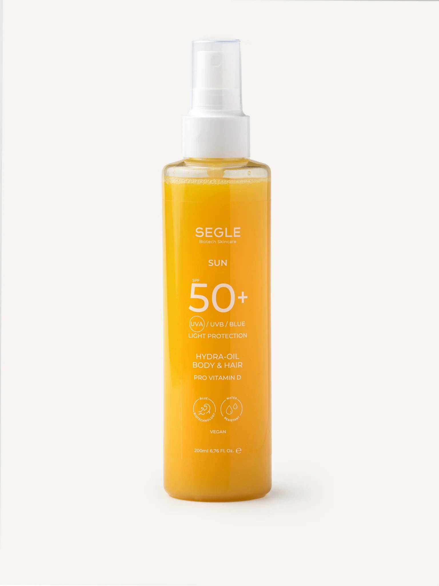 Spray solar bifásico Segle SPF 50 para cuerpo y cabello con protección frente a luz azul e infrarrojos