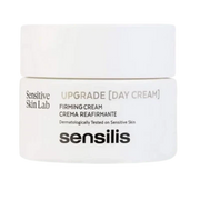 Tarro de 50 ml de Sensilis Upgrade Crema Día, tratamiento reafirmante y remodelador del óvalo facial para pieles sensibles y secas.